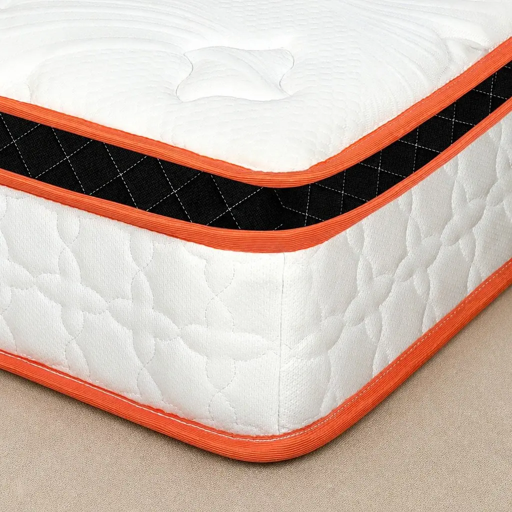 Pocket Spring Mattress 7 Zone Medium Firm Hybrid Foam Support Queen Size White Orange Black