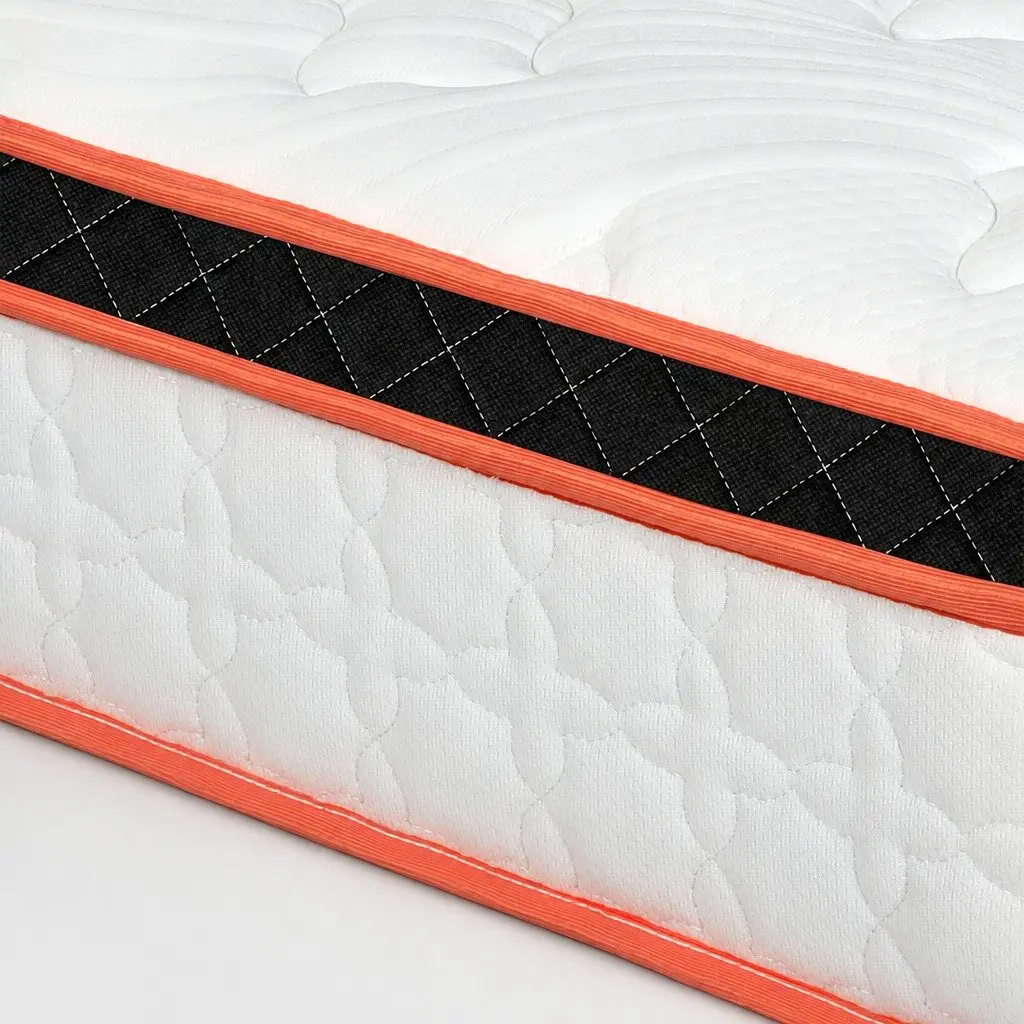 Pocket Spring Mattress 7 Zone Medium Firm Hybrid Foam Support Queen Size White Orange Black