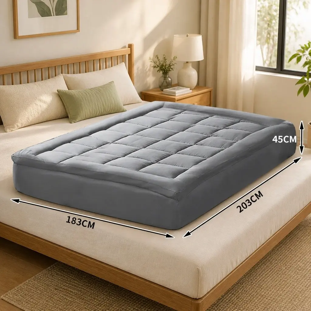Mattress Topper King Bamboo Charcoal Fibre Polyester Fitted Elastic Bedding