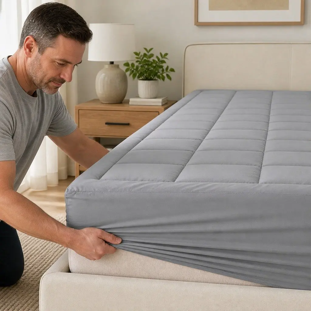 Mattress Topper King Bamboo Charcoal Fibre Polyester Fitted Elastic Bedding