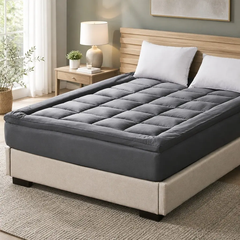 Mattress Topper King Bamboo Charcoal Fibre Polyester Fitted Elastic Bedding