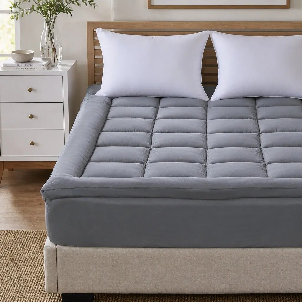Mattress Topper King Bamboo Charcoal Fibre Polyester Fitted Elastic Bedding