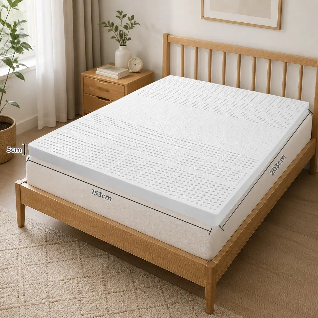 Natural Latex Mattress Topper 5cm Thick 7-Zone Support Queen Size White