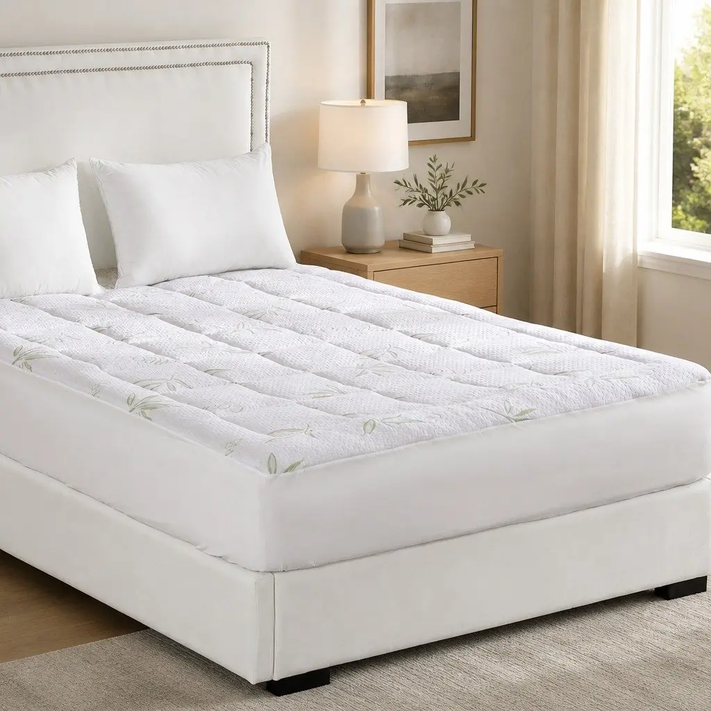 Bamboo Pillowtop Mattress Topper Double Fitted Cooling White