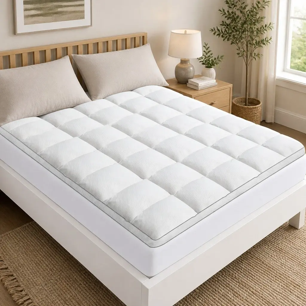 Mattress Topper Pillowtop 5cm Thick Breathable Microfibre Queen White