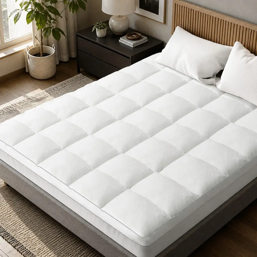 Mattress Topper Pillowtop 5cm Thick Breathable Microfibre Queen White