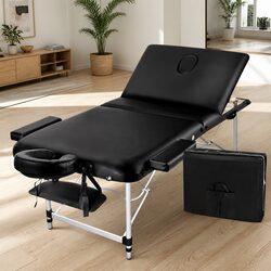 Massage Table 80cm Portable 3 Fold Aluminium Beauty Therapy Bed Black