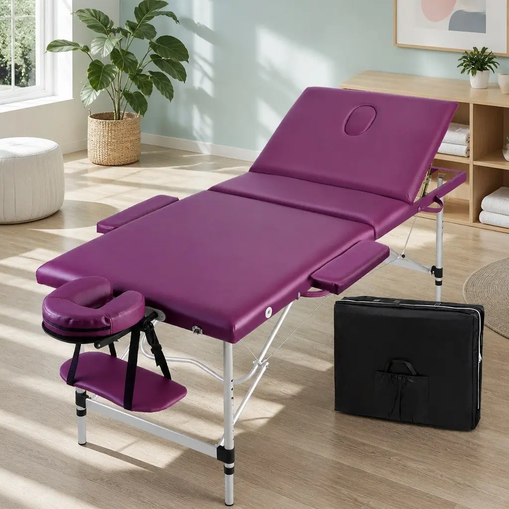 Portable Massage Table Aluminium 75cm Wide 3 Fold Violet