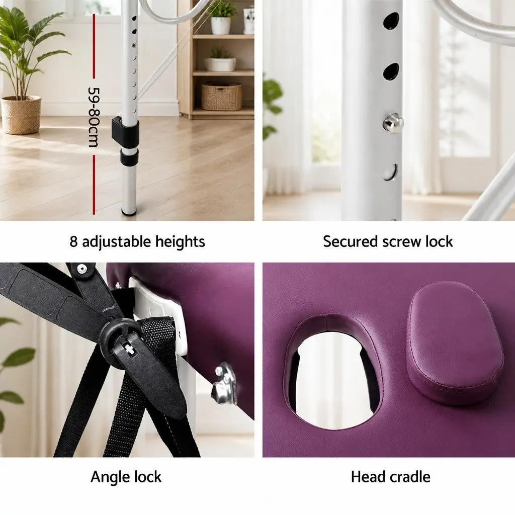Portable Massage Table Aluminium 75cm Wide 3 Fold Violet