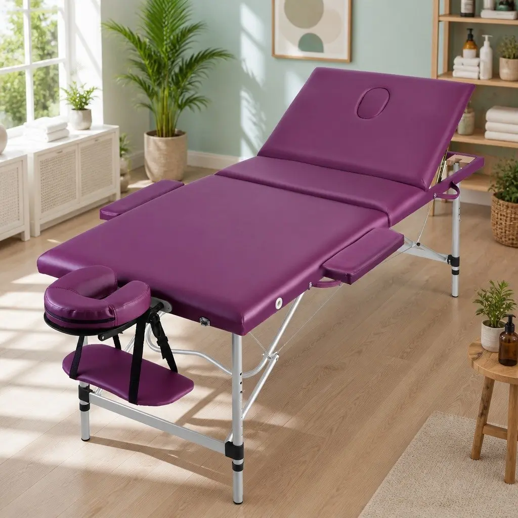 Portable Massage Table Aluminium 75cm Wide 3 Fold Violet