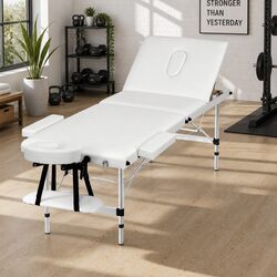 Massage Table 65cm Portable 3 Fold Adjustable Beauty Bed Aluminium White