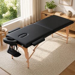 Portable Massage Table 70cm 2 Fold Wooden Beauty Therapy Waxing Bed Black