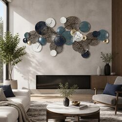 Metal Wall Art Hanging Sculpture 132cm Tree Leaf Circles Blue Home Decor 3D