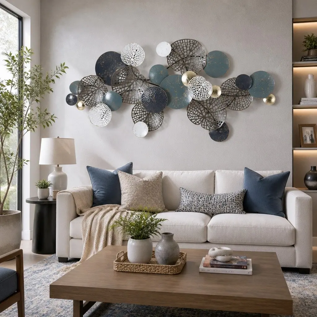 Metal Wall Art Sculpture Tree Leaf Circles 132cm Multi-coloured Home Decor 3D