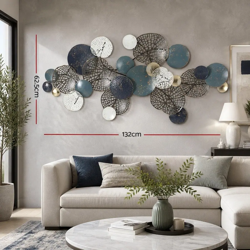 Metal Wall Art Sculpture Tree Leaf Circles 132cm Multi-coloured Home Decor 3D
