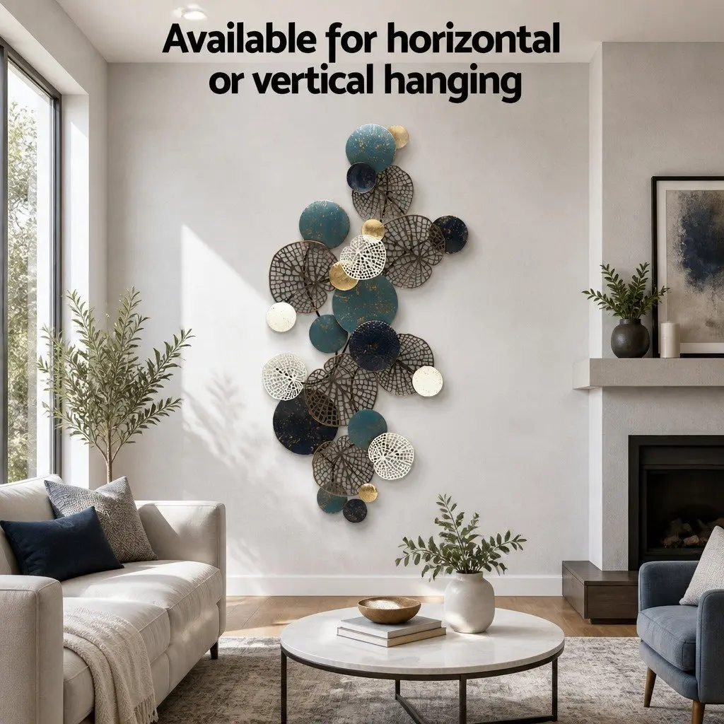 Metal Wall Art Sculpture Tree Leaf Circles 132cm Multi-coloured Home Decor 3D