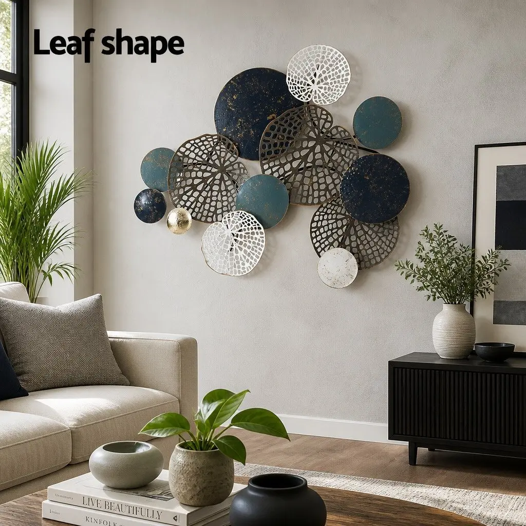 Metal Wall Art Sculpture Tree Leaf Circles 132cm Multi-coloured Home Decor 3D