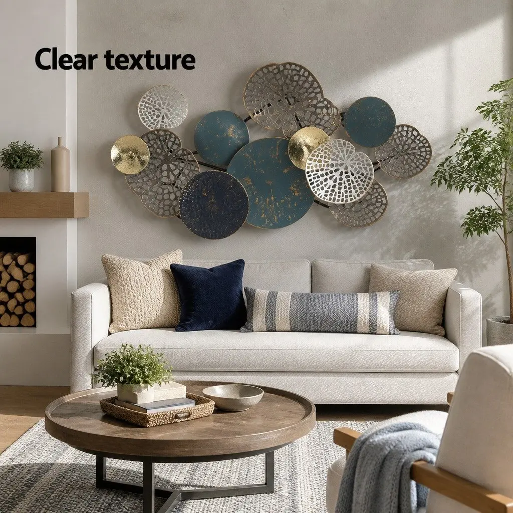 Metal Wall Art Sculpture Tree Leaf Circles 132cm Multi-coloured Home Decor 3D