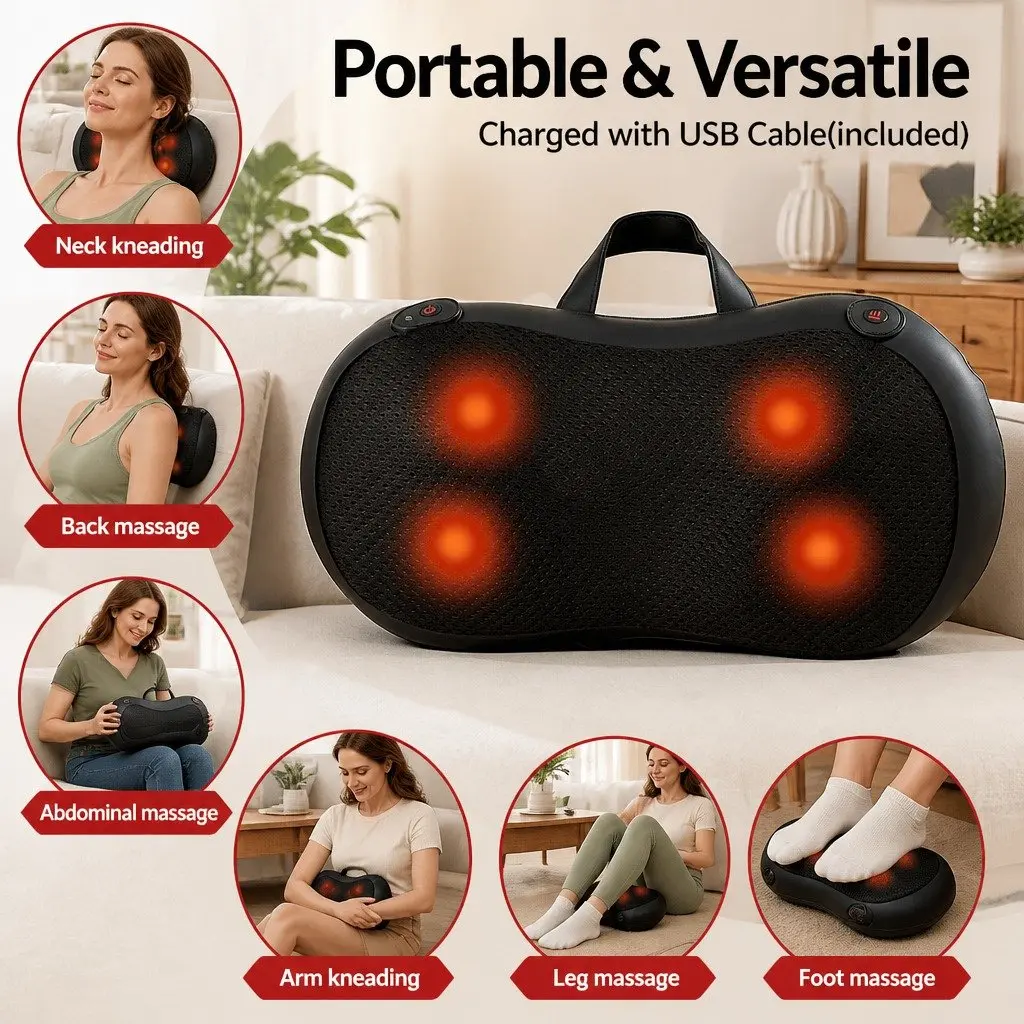 Neck Massager with Heat Kneading Function Portable Electric Shiatsu Muscle Relaxation Black