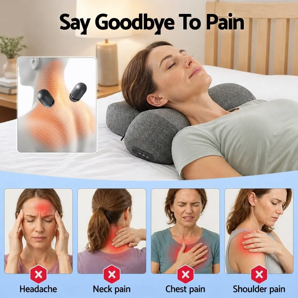 Neck Massager Pillow 2-in-1 Memory Foam Cervical Support Heat Vibration Therapy