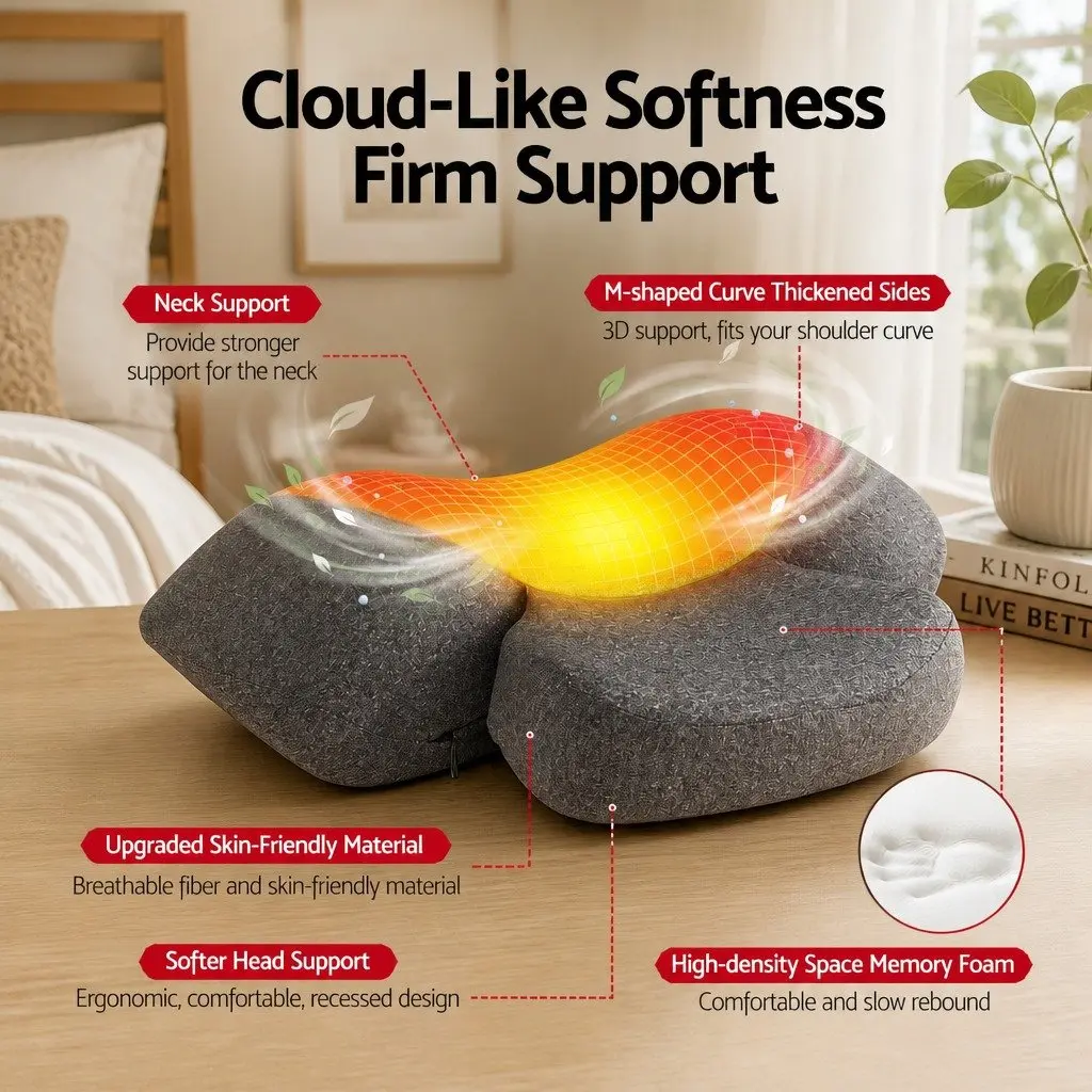 Neck Massager Pillow 2-in-1 Memory Foam Cervical Support Heat Vibration Therapy