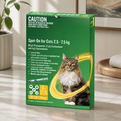 Spot-On Cats 2.5-7.5kg Monthly Parasite Protection Flea Tick Wormer 3 Pack