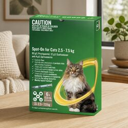 Spot-On for Cats 2.5-7.5kg 6 Pack Flea Tick Worm Treatment