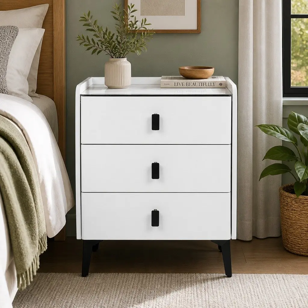 Bedside Table with LED Lights Wireless Charging Bluetooth Speaker White 50cm x 40cm x 60cm