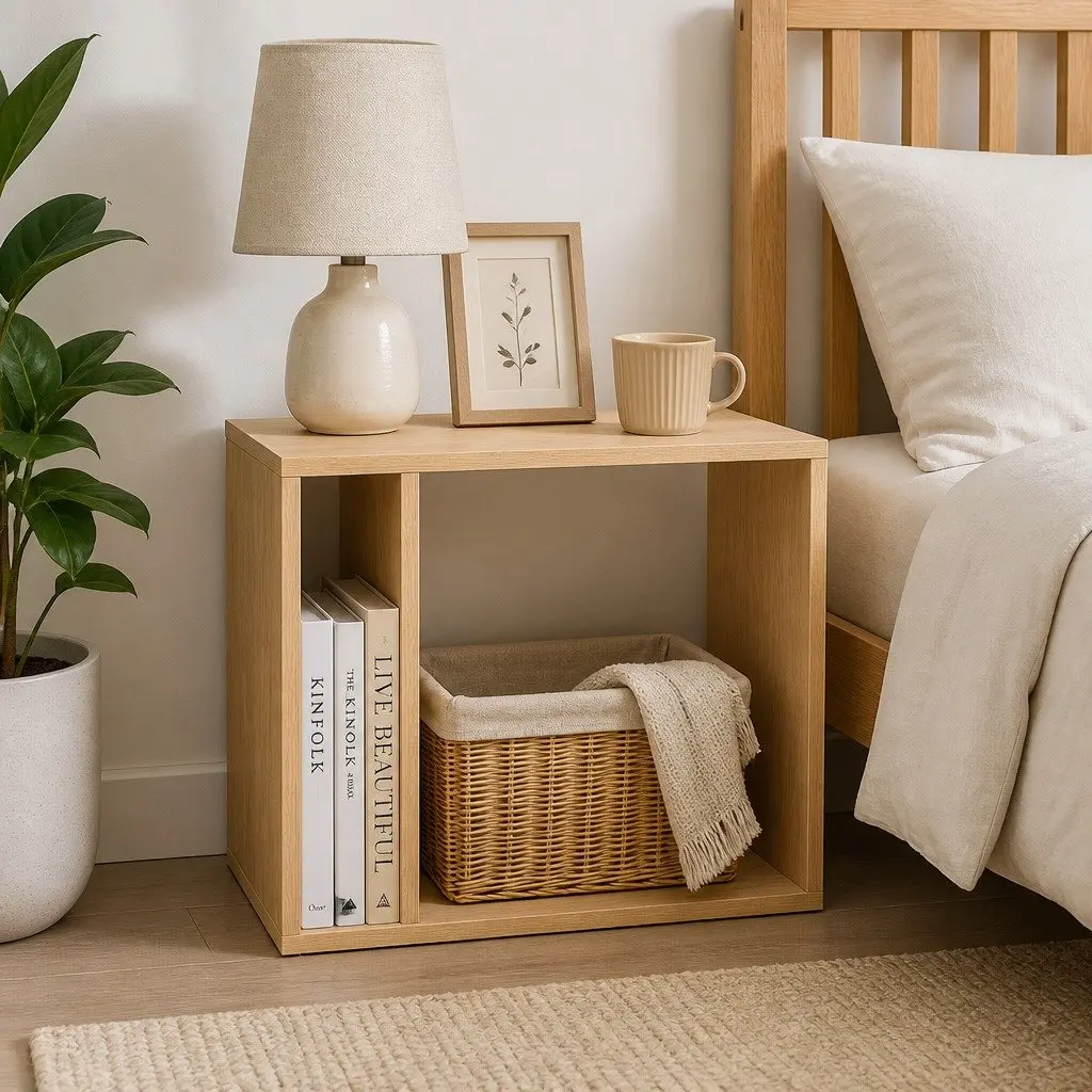 Slim 2 Tier Narrow Side Table Bedside Nightstand Modern Storage Compact