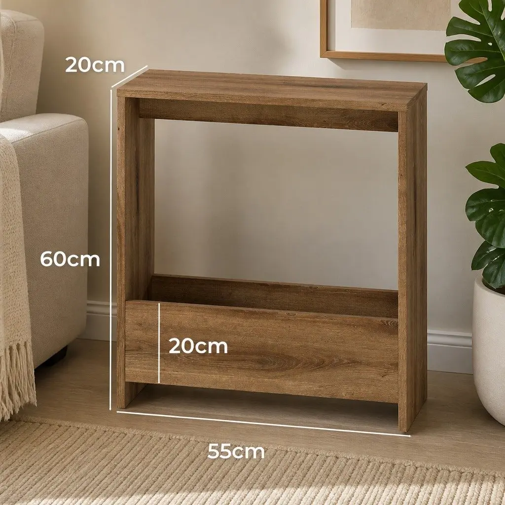 Side Table with Magazine Rack Small End Table Compact Storage Bedroom Living