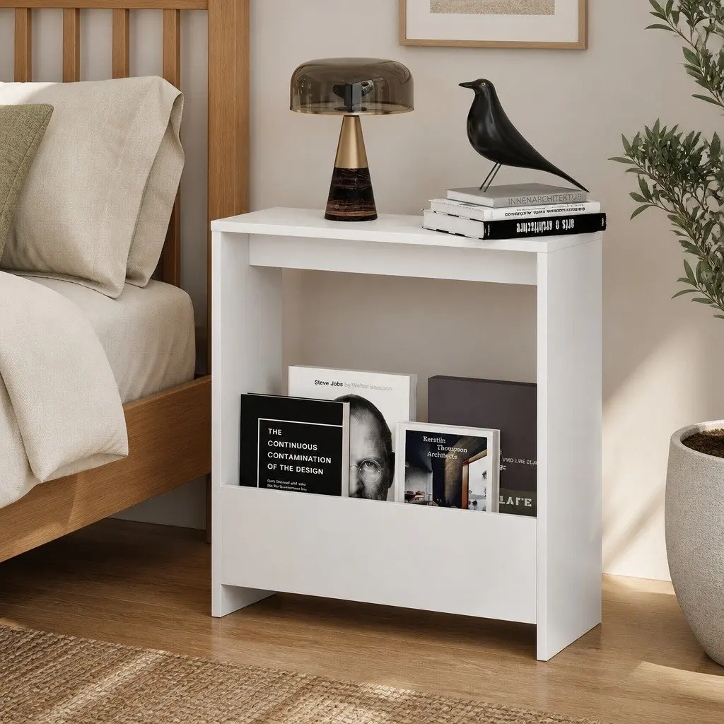 Compact Side Table with Magazine Rack Storage End Table Modern Living Room