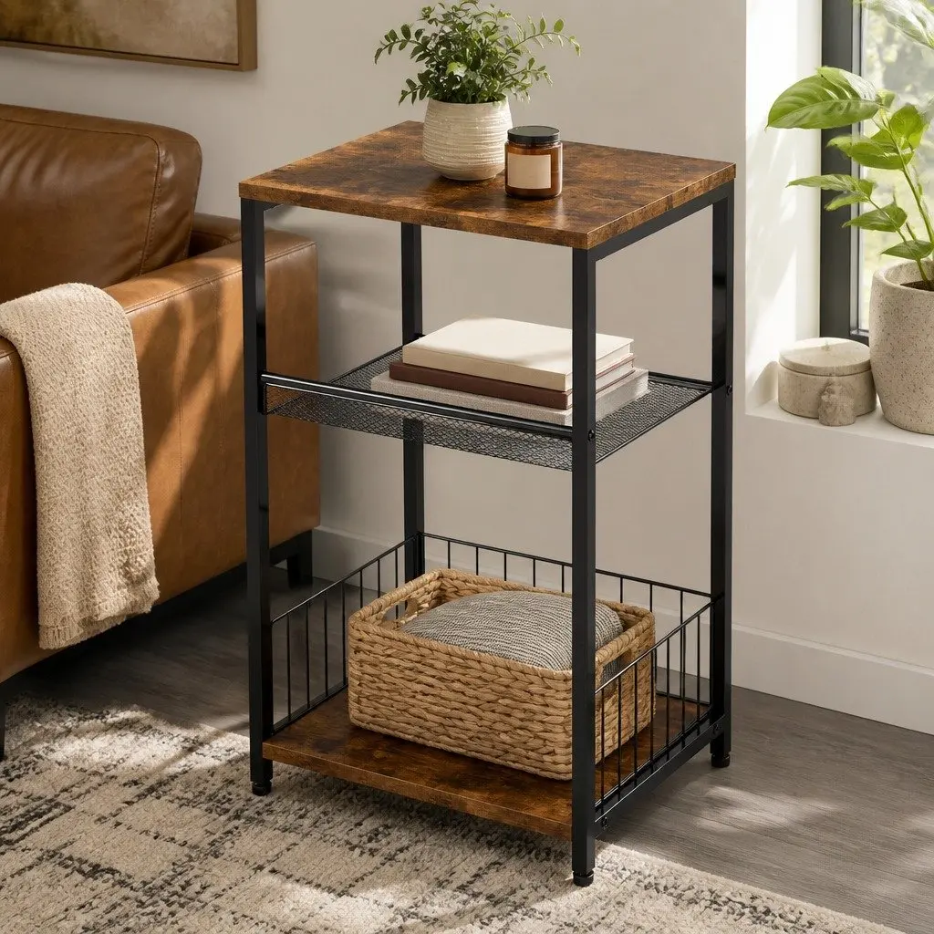 3-Tier Side Table Storage Shelf Bedroom End Table Compact Modern Design
