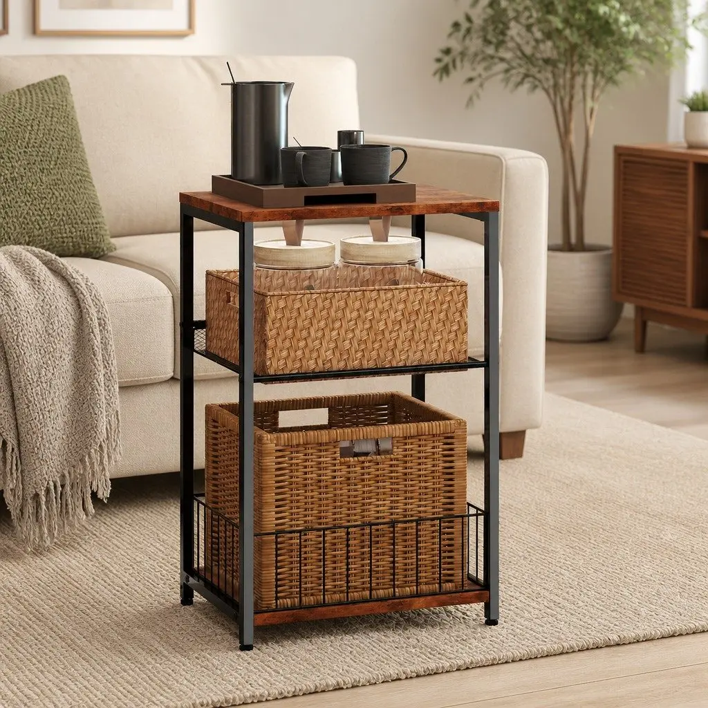 3-Tier Side Table Storage Shelf Bedroom End Table Compact Modern Design