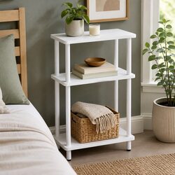 3-Tier Side Table Modern Storage Bedside Narrow Compact White Minimalist Design