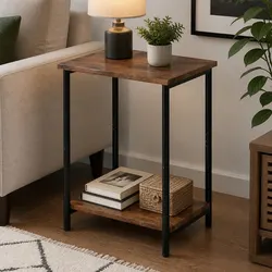 2-Tier Industrial Side Table Storage Shelf Nightstand End Table Compact