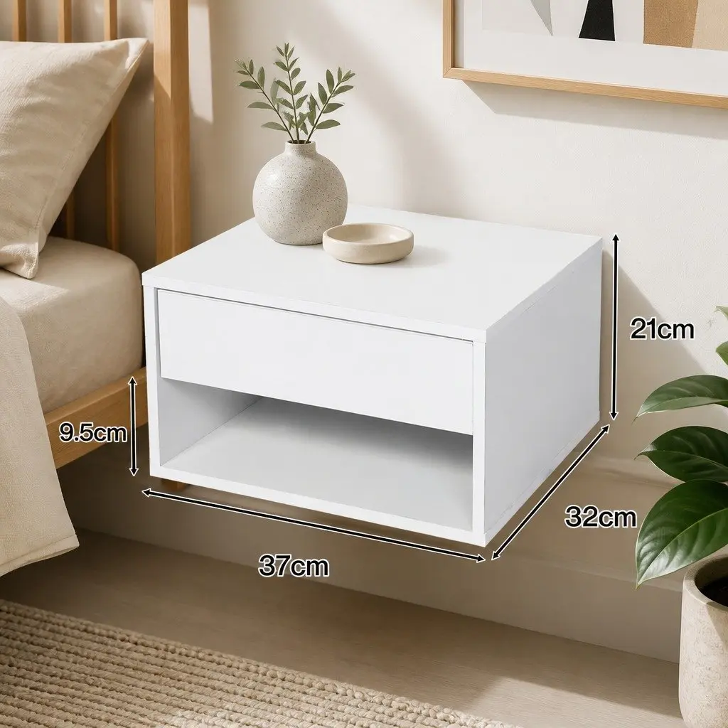 Floating Bedside Tables Set of 2 Wall Mount Nightstand Storage Drawer Shelf