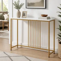 Console Table Hallway Narrow Entryway Sofa Side Marble Effect Gold Frame Modern