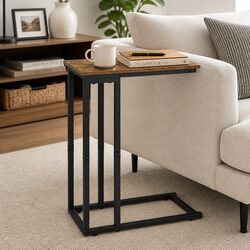 C Shaped Side Table Waterproof Couch Coffee Laptop End Table Metal Frame Compact