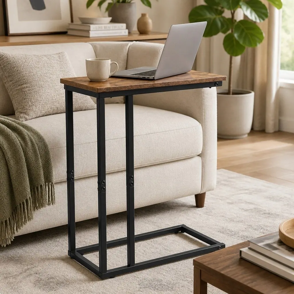 C Shaped Side Table Waterproof Couch Coffee Laptop End Table Metal Frame Compact