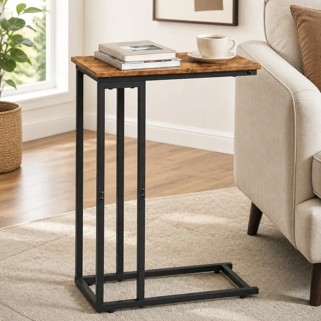 C Shaped Side Table Waterproof Couch Coffee Laptop End Table Metal Frame Compact
