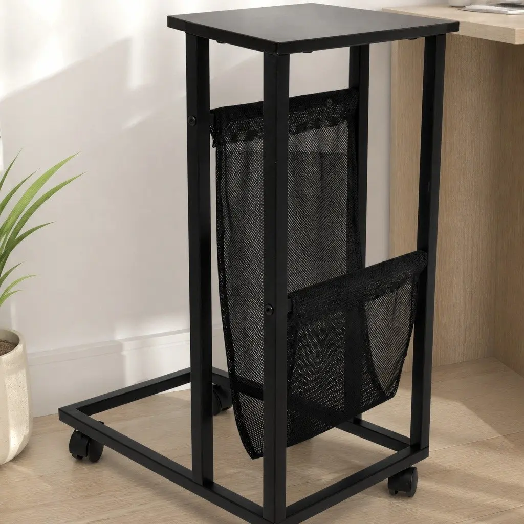 Side Table Mobile Coffee Table Industrial Style Mesh Storage Brown and Black