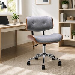 Office Chair Wooden Frame Fabric Seat Grey Rotatable Height Adjustable Desk