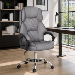 Executive Office Chair Recliner Adjustable High-Back Recline Swivel Grey Desk