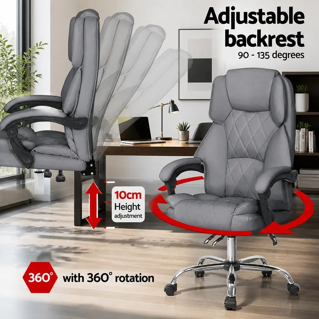 Office Chair High-Back Recliner Adjustable Grey Swivel