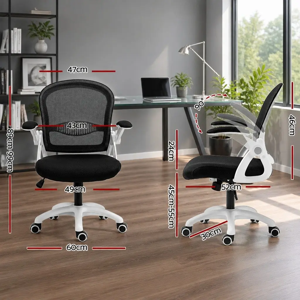 Office Chair Ergonomic Mid Back Adjustable Height Black Mesh Breathable Seat