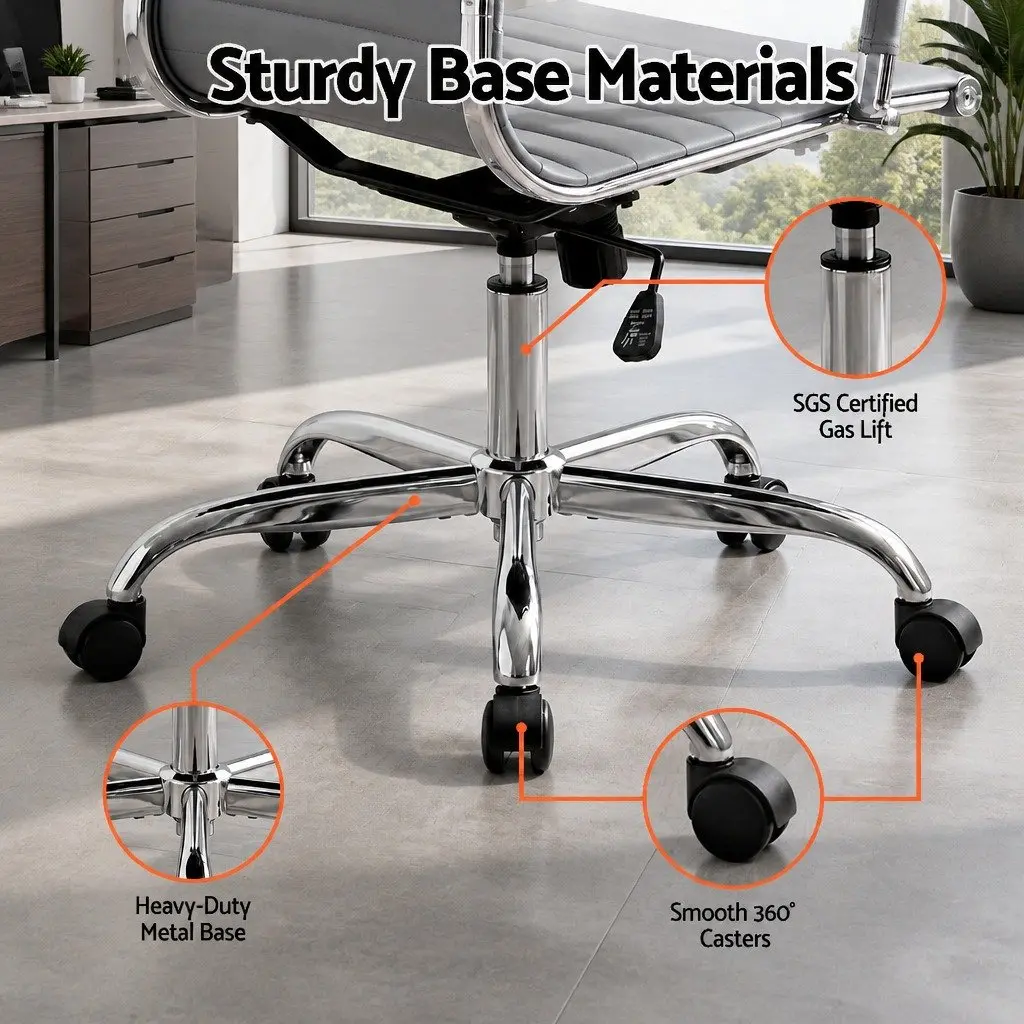 Office Chair Mid Back Rotatable 360 Grey PU Leather