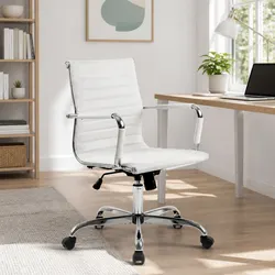 Office Chair Conference Chairs Mid Back White Leather Swivel Desk Seating