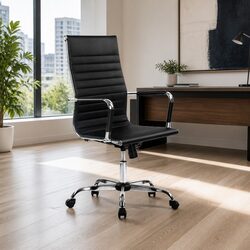 Office Chair High Back Conference Desk Seat PU Leather Swivel Black