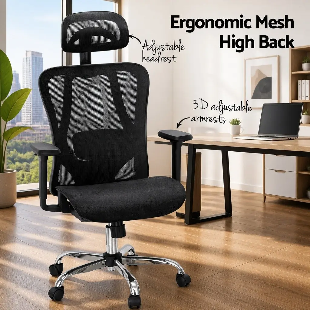 Ergonomic High Back Office Chair Mesh Adjustable Headrest Lumbar Support Black
