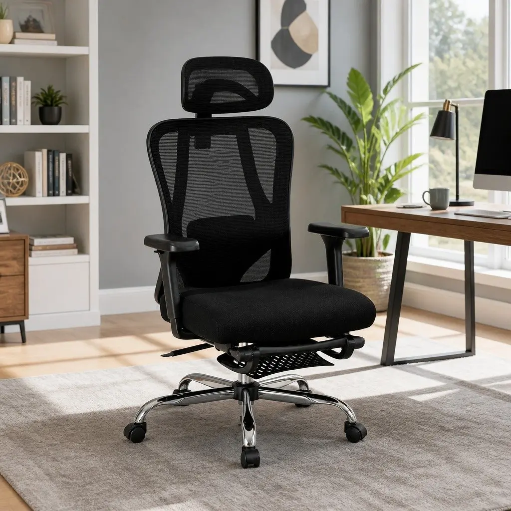 Ergonomic Mesh Office Chair Black High Back Adjustable Lumbar Support Footrest
